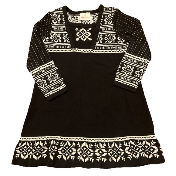 Hanna Andersson Black & White Sweater Dress Size 100cm/US 4 Fair Isle Euro Norm - Picture 1 of 11